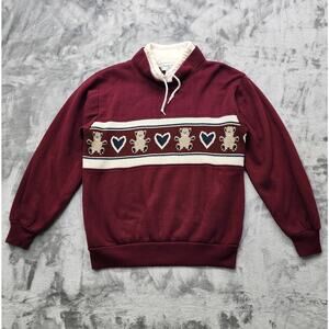Vintage 90s Bonnie Evans Sport Sweatshirt Women M Funnel Neck Teddy Bears Hearts